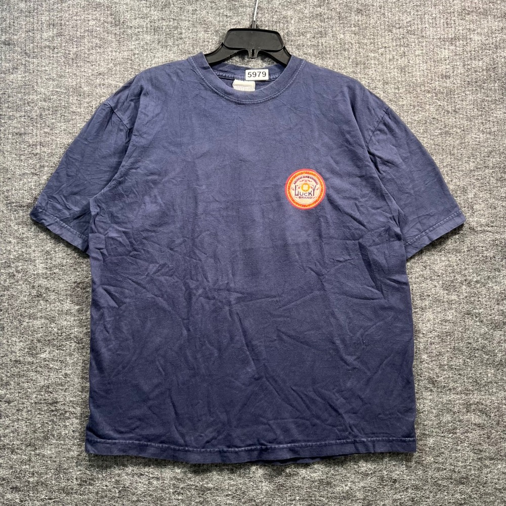 Vintage Lucky Brand Navy Blue Graphic T-Shirt Made in USA Mens Medium